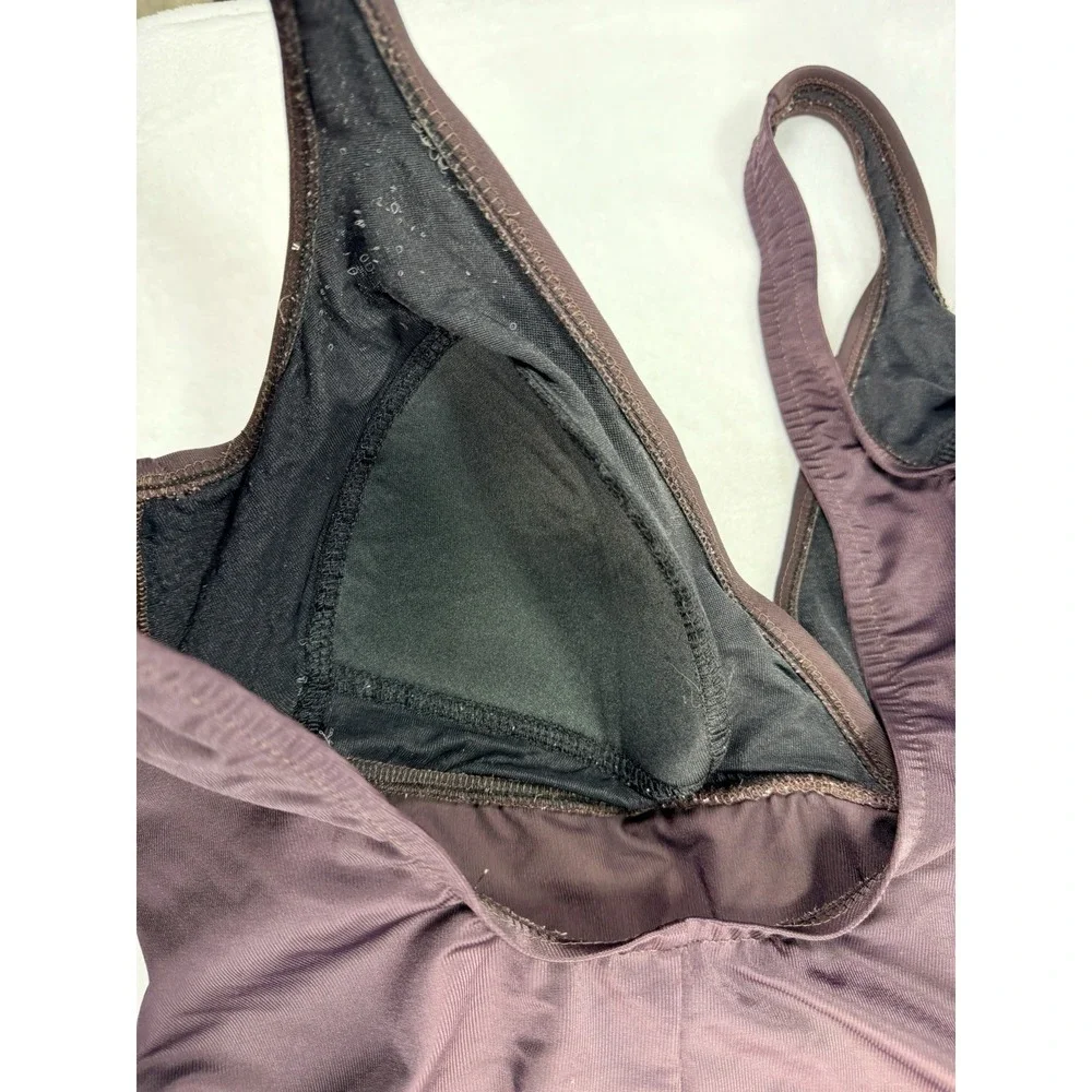 TRIMSHAPER One Piece Swimsuit SIZE 16 Brown Tummy Control Ruched Built In Bra - Picture 8 of 14